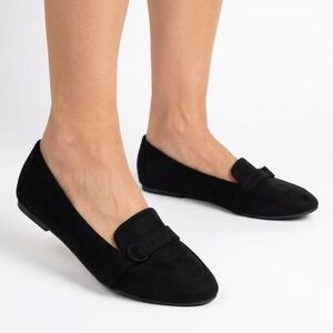 C Label Womens Black Faux Suede Loafers Flats Size 10 Slip On Shoes